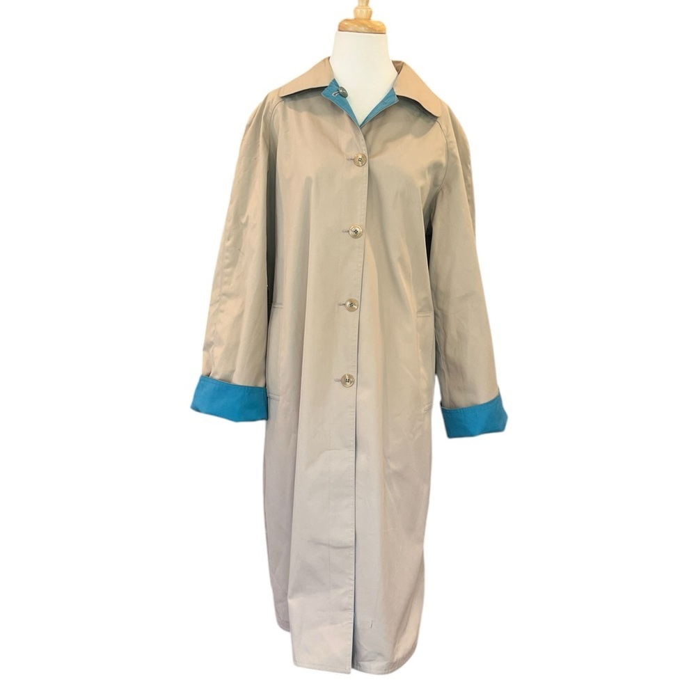 Vintage Forecaster of Boston Reversible Teal Blue and Tan Trench Coat Size 16 - Picture 7 of 13
